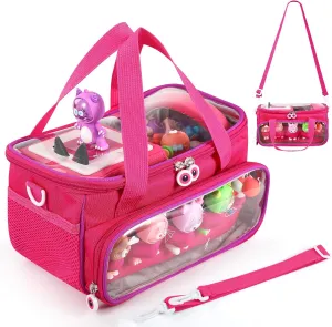 Carrying Case for Toniebox, Storage Carrier Bag for Tonie Characters with Shoulder Strap and Handle, Home Outdoor Hand Bag for Tonies Audio Player and Dolls (Rose Red)