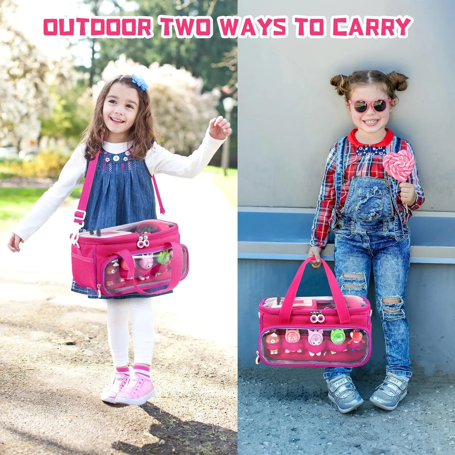Carrying Case for Toniebox, Storage Carrier Bag for Tonie Characters with Shoulder Strap and Handle, Home Outdoor Hand Bag for Tonies Audio Player and Dolls (Rose Red)