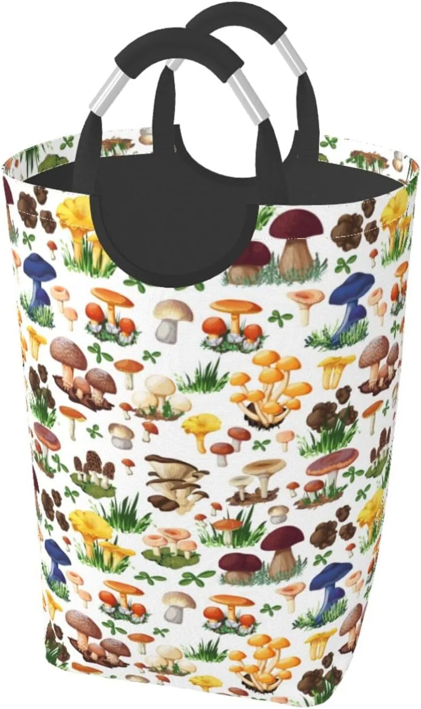 Cartoon Mushroom Fungus Extra-Large Capacity Foldable Laundry Basket - 50l Foldable Storage Bag With Oxford Fabric And Reinforced Handles