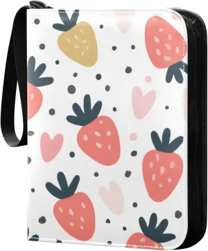 Cartoon Strawberry Card Binder 4 Pocket Trading Card Album Fits 400 Sports/Game Cards, PU Cover 3 Ring Card Collection with 50 Removable Sleeves