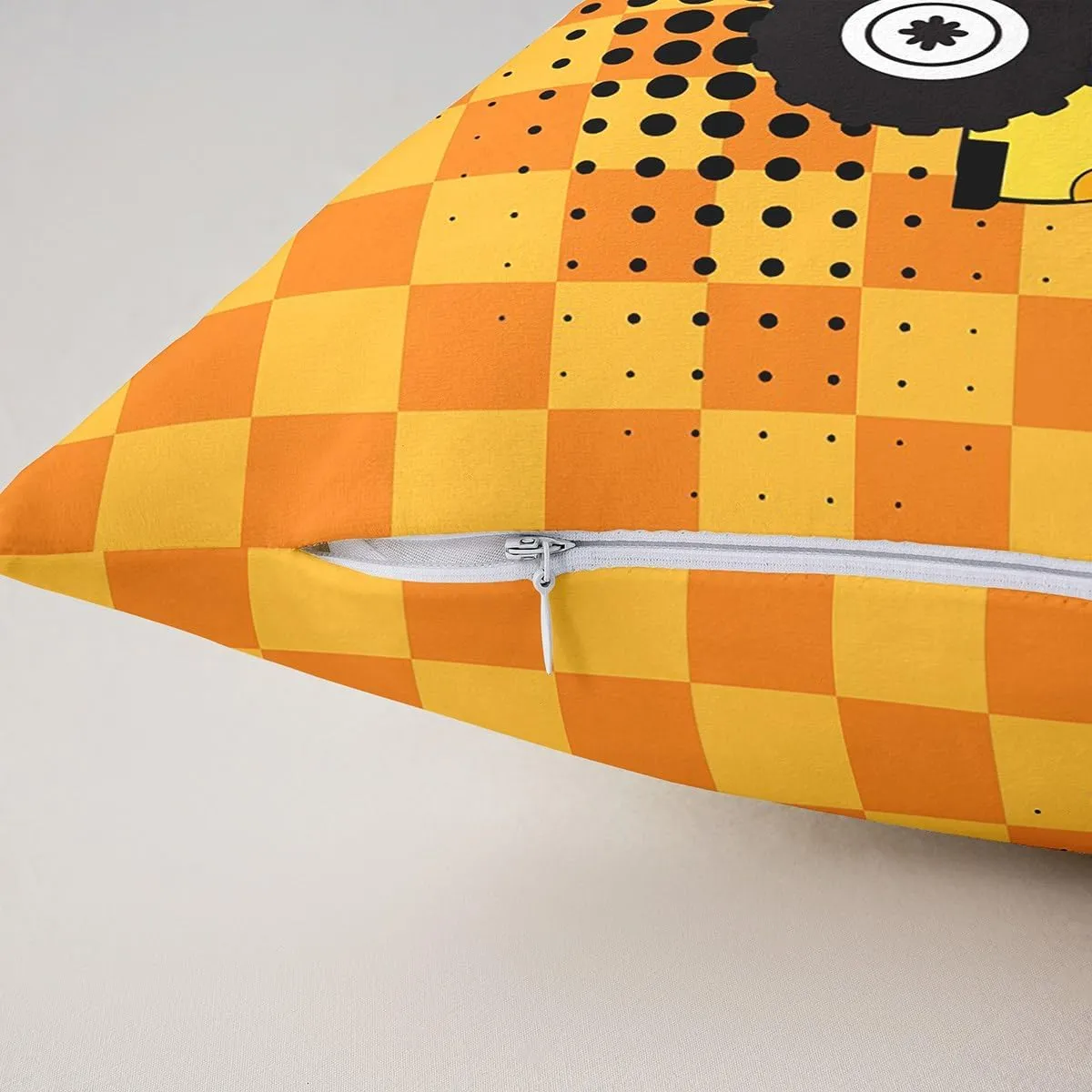 Cartoon Truck Kids Throw Pillow Covers Cute Equipment Truck Vehicle Decor Cushion Covers for Boys Girls Teens Orange Yellow Grid Hippie Graffiti Cushion Cases for Bedroom Sofa 24x24 Inch Set of 2