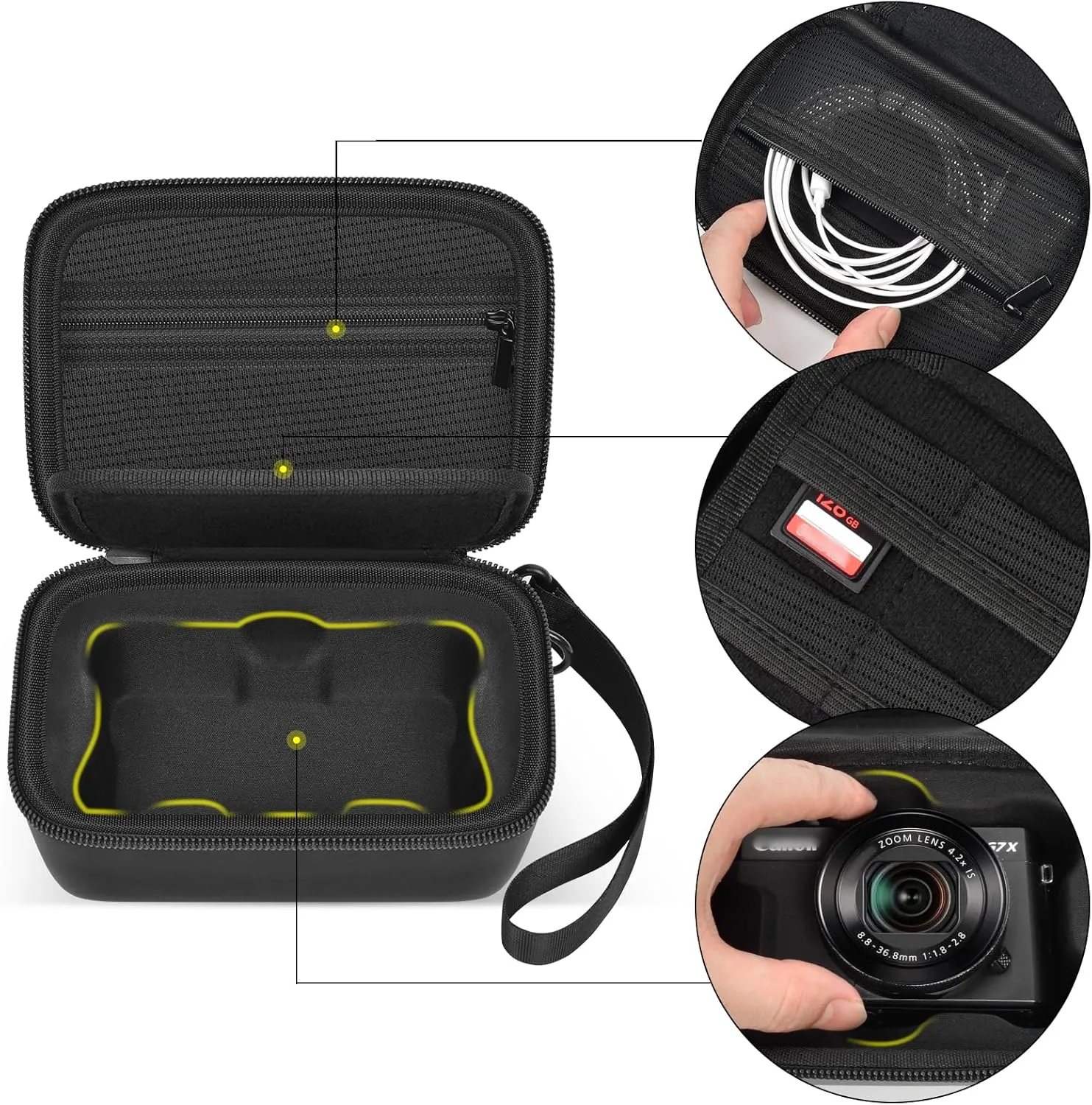 Case for Canon PowerShot G7X Mark III/ Mark II/ SX740/SX720 4K Digital Camera, Point and Shoot Vlogging Camera Bag With Padded Divider Holds SD Cards. Strap is Attached for Travel-Black(Box Only)