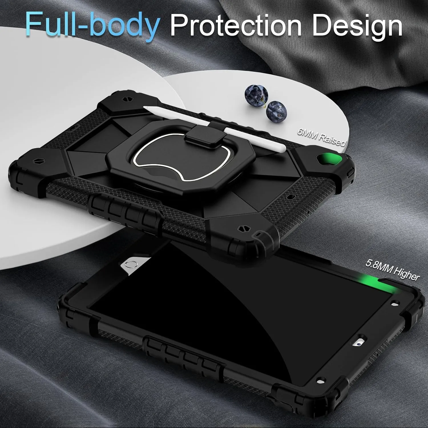 Case for iPad 9th Generation iPad Case 9th 8th 7th Generation iPad 10.2 Inch iPad 9th Gen Cover with Screen Protector Pen Holder TabletCases for Kids 360° Rotating Stand, Black Black
