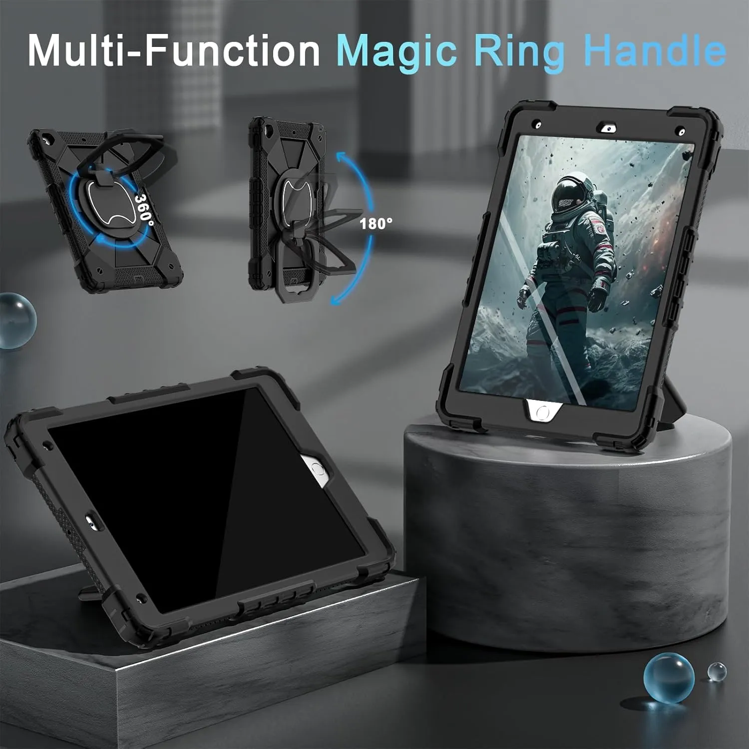 Case for iPad 9th Generation iPad Case 9th 8th 7th Generation iPad 10.2 Inch iPad 9th Gen Cover with Screen Protector Pen Holder TabletCases for Kids 360° Rotating Stand, Black Black