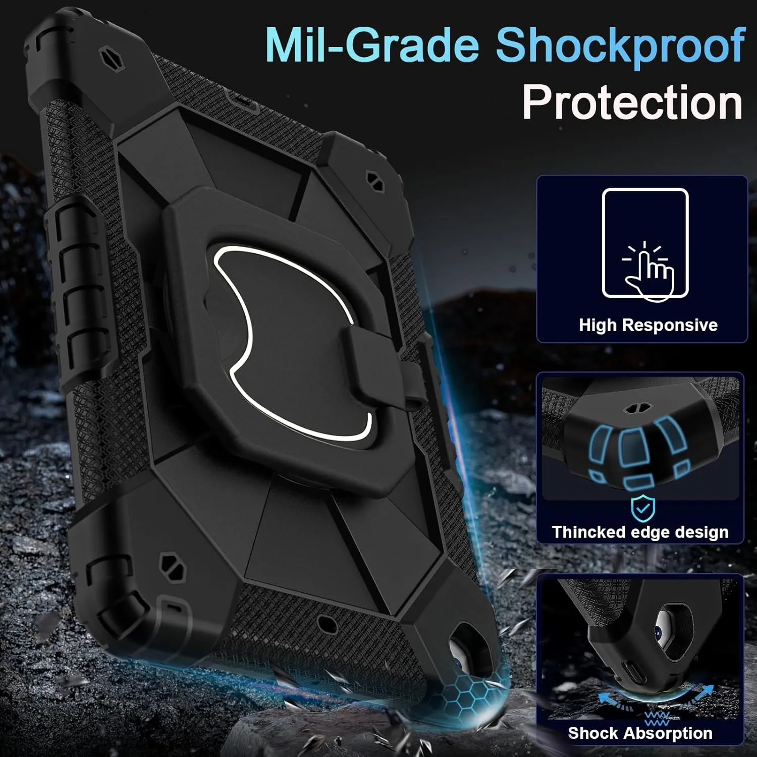 Case for iPad 9th Generation iPad Case 9th 8th 7th Generation iPad 10.2 Inch iPad 9th Gen Cover with Screen Protector Pen Holder TabletCases for Kids 360° Rotating Stand, Black Black