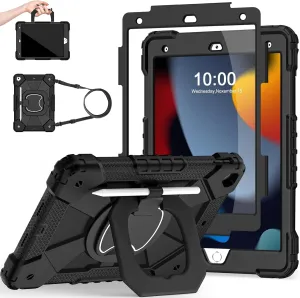 Case for iPad 9th Generation iPad Case 9th 8th 7th Generation iPad 10.2 Inch iPad 9th Gen Cover with Screen Protector Pen Holder TabletCases for Kids 360° Rotating Stand, Black Black