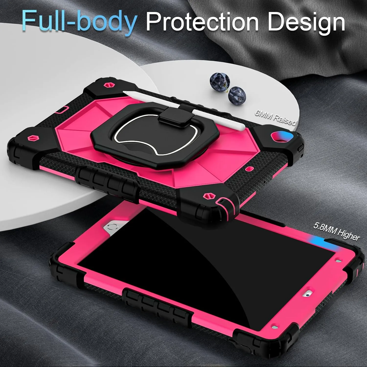 Case for iPad 9th Generation iPad Case 9th 8th 7th Generation iPad 10.2 Inch iPad 9th Gen Cover with Screen Protector Pen Holder TabletCases for Kids 360° Rotating Stand, Black Pink