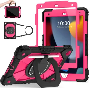 Case for iPad 9th Generation iPad Case 9th 8th 7th Generation iPad 10.2 Inch iPad 9th Gen Cover with Screen Protector Pen Holder TabletCases for Kids 360° Rotating Stand, Black Pink