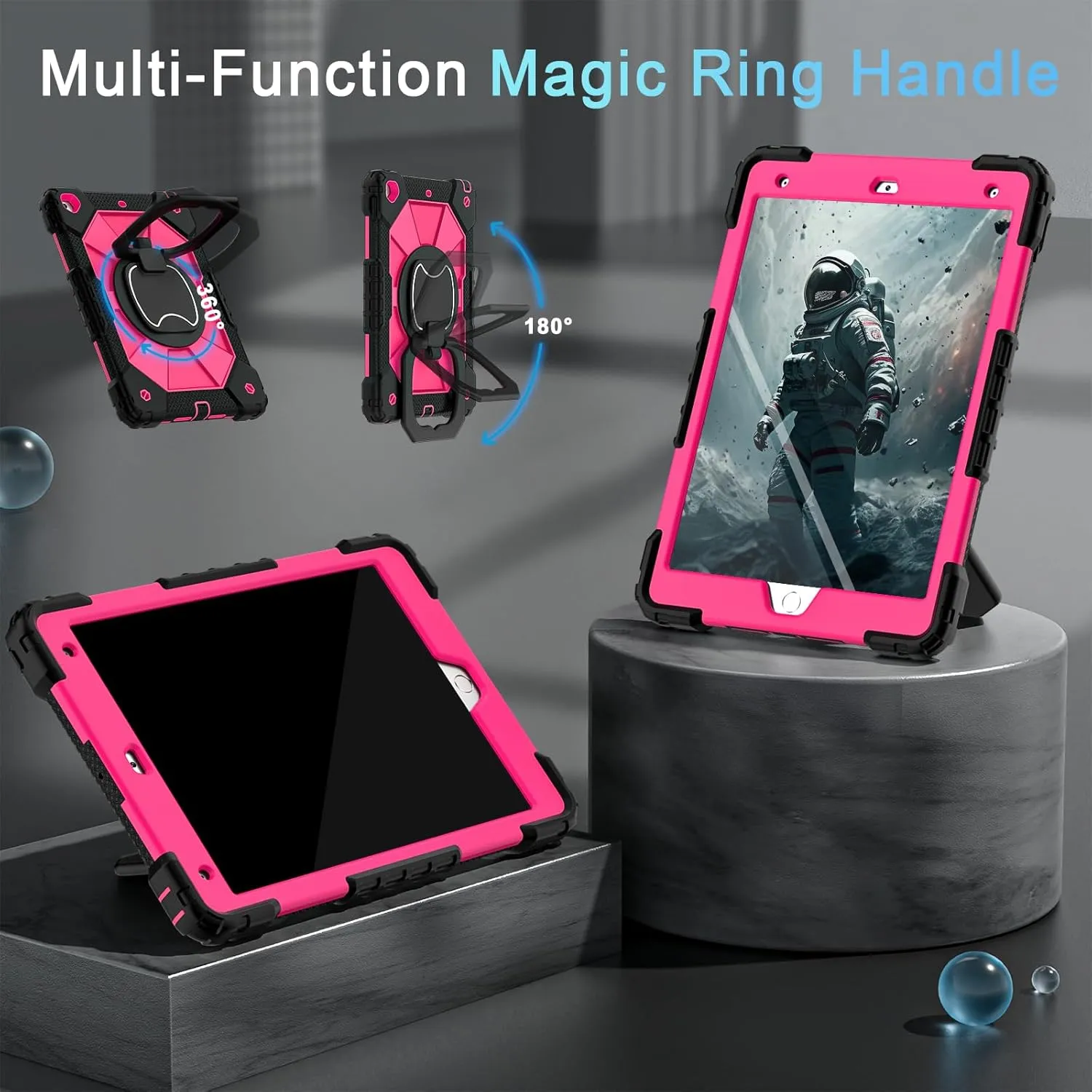 Case for iPad 9th Generation iPad Case 9th 8th 7th Generation iPad 10.2 Inch iPad 9th Gen Cover with Screen Protector Pen Holder TabletCases for Kids 360° Rotating Stand, Black Pink