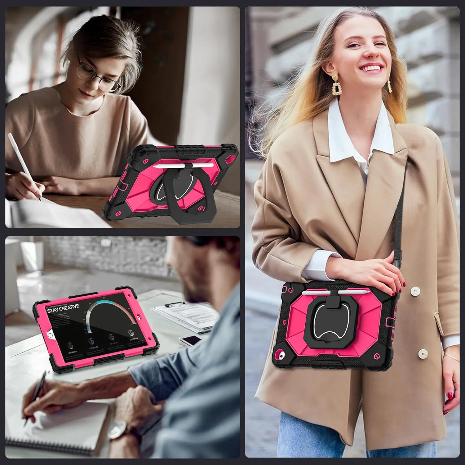 Case for iPad 9th Generation iPad Case 9th 8th 7th Generation iPad 10.2 Inch iPad 9th Gen Cover with Screen Protector Pen Holder TabletCases for Kids 360° Rotating Stand, Black Pink