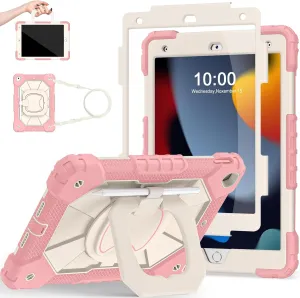 Case for iPad 9th Generation iPad Case 9th 8th 7th Generation iPad 10.2 Inch iPad 9th Gen Cover with Screen Protector Pen Holder TabletCases for Kids 360° Rotating Stand, Rose White