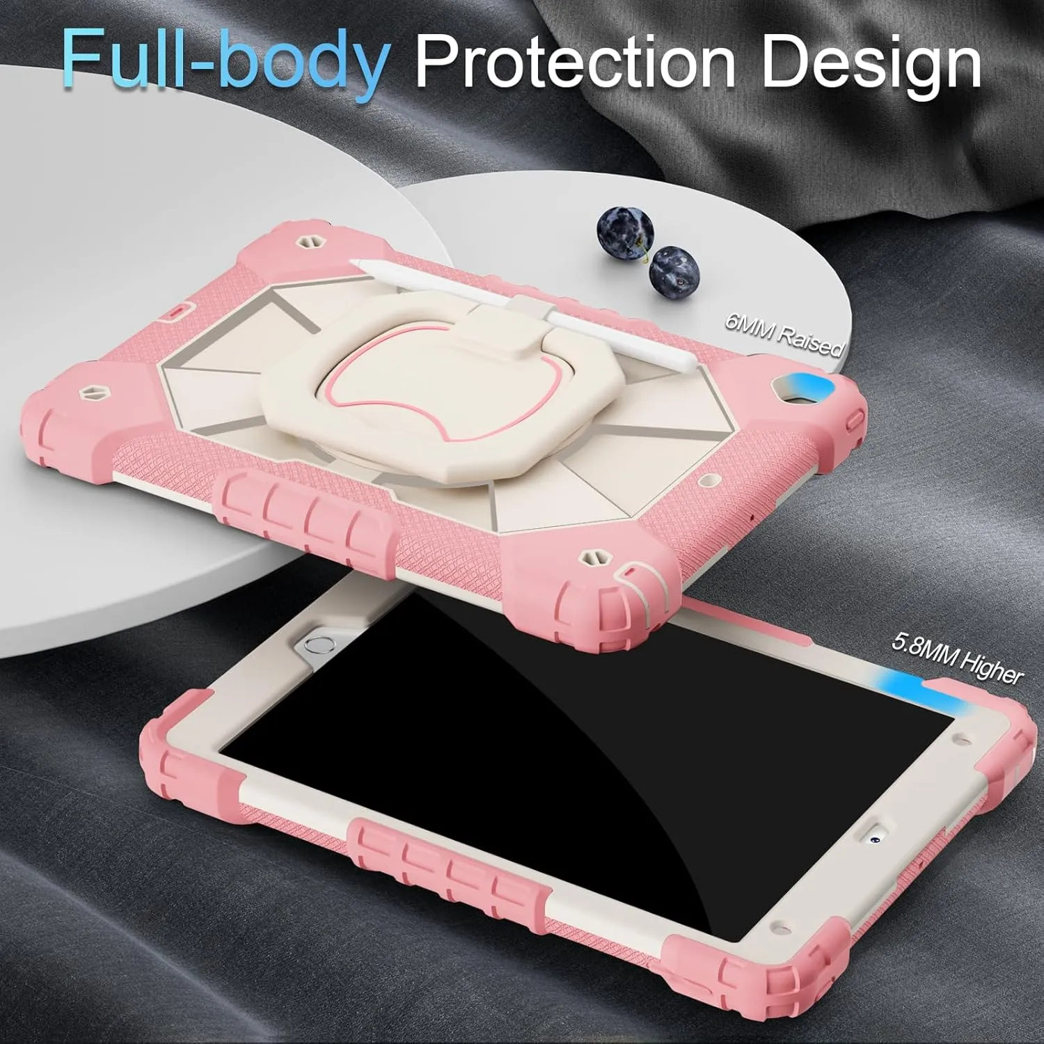Case for iPad 9th Generation iPad Case 9th 8th 7th Generation iPad 10.2 Inch iPad 9th Gen Cover with Screen Protector Pen Holder TabletCases for Kids 360° Rotating Stand, Rose White