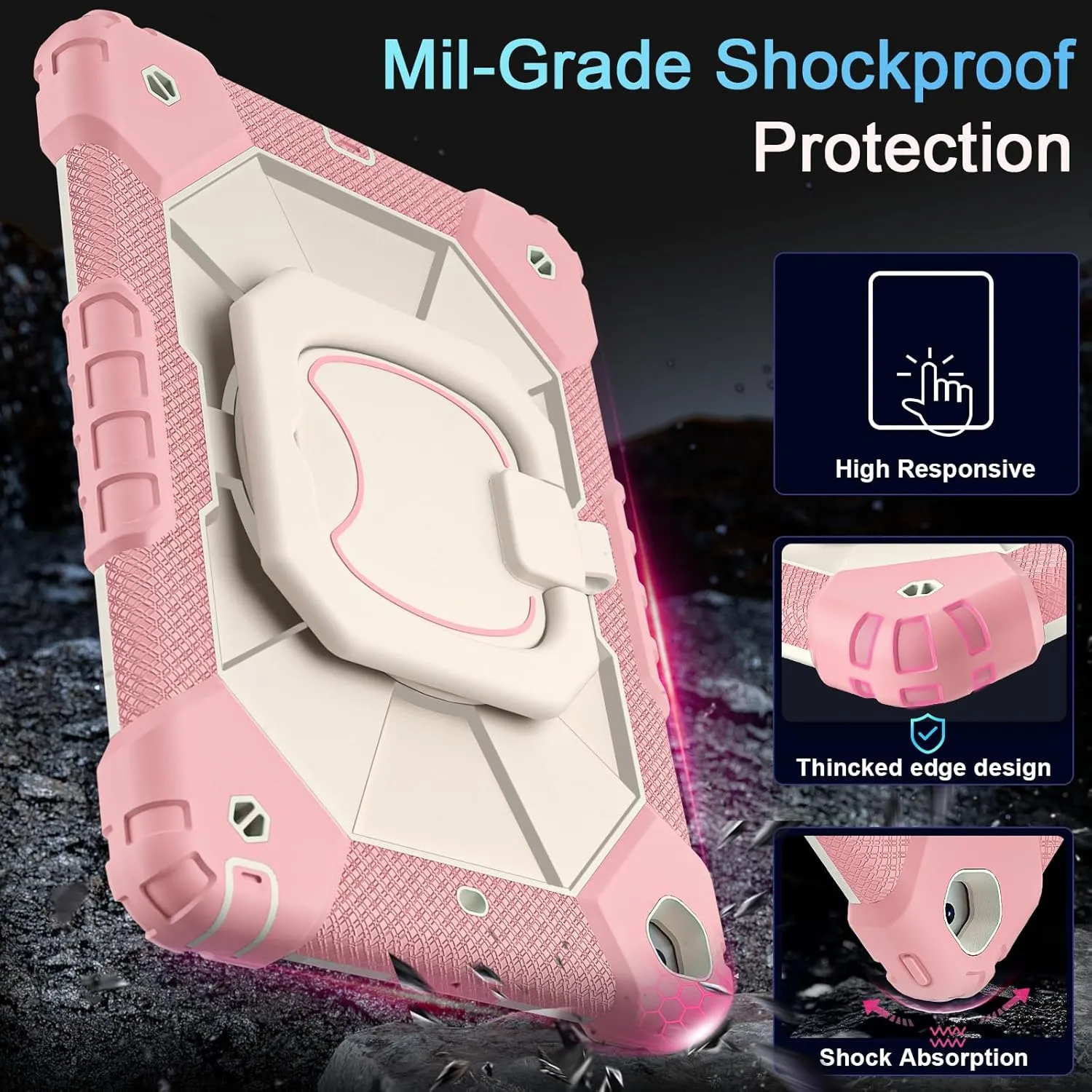 Case for iPad 9th Generation iPad Case 9th 8th 7th Generation iPad 10.2 Inch iPad 9th Gen Cover with Screen Protector Pen Holder TabletCases for Kids 360° Rotating Stand, Rose White