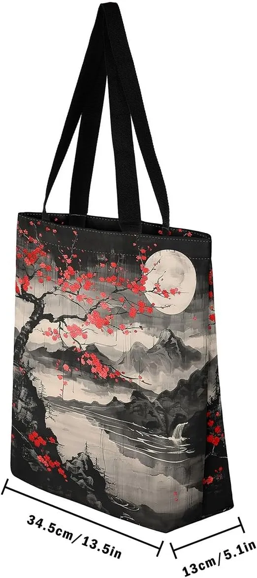 Castle Fairy Wild Animal Theme Canvas Tote Bag,Jungle Wildlife Shoulder Handbags for Shopping Gym,Nature Plant Travel Bag