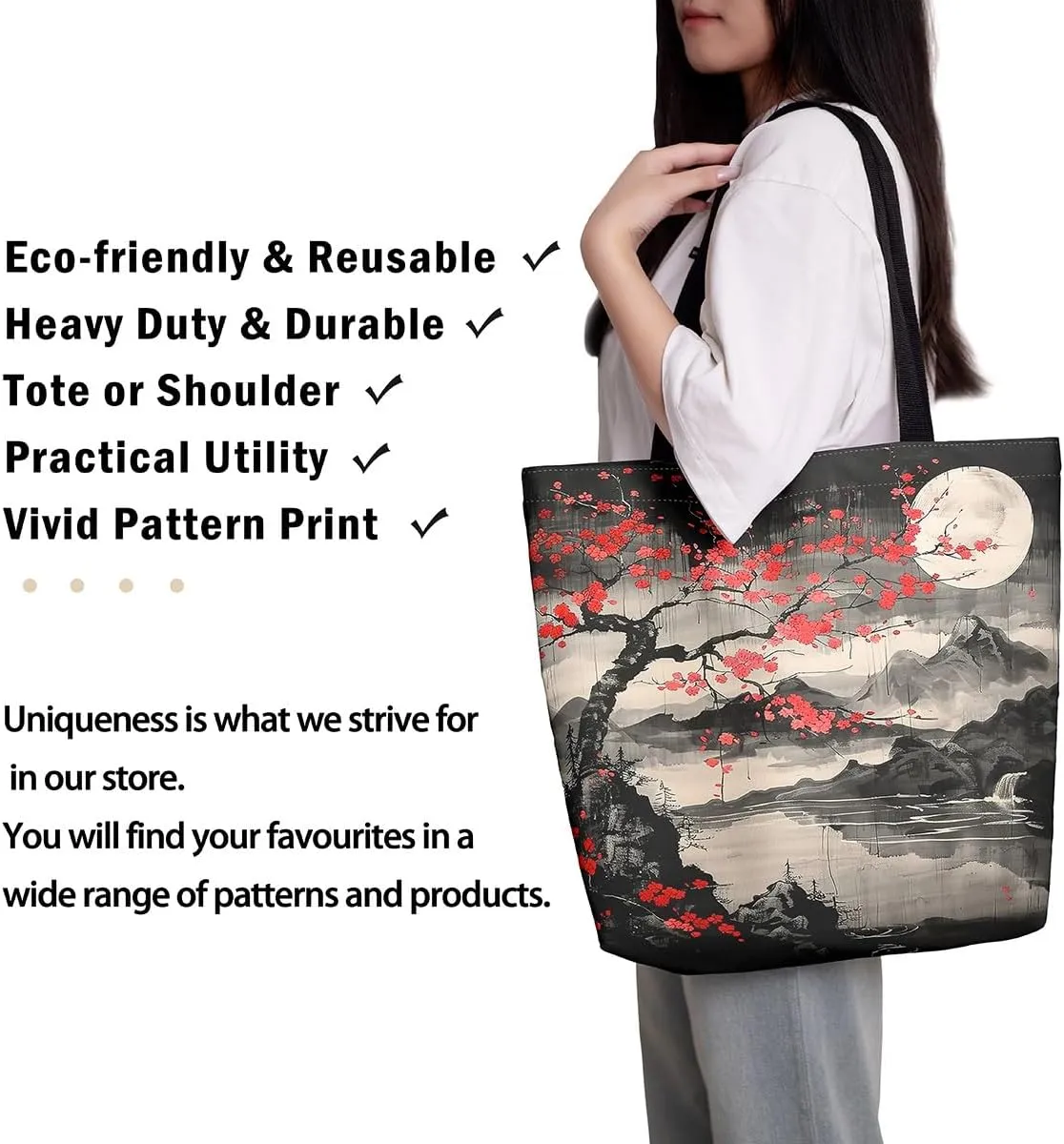 Castle Fairy Wild Animal Theme Canvas Tote Bag,Jungle Wildlife Shoulder Handbags for Shopping Gym,Nature Plant Travel Bag