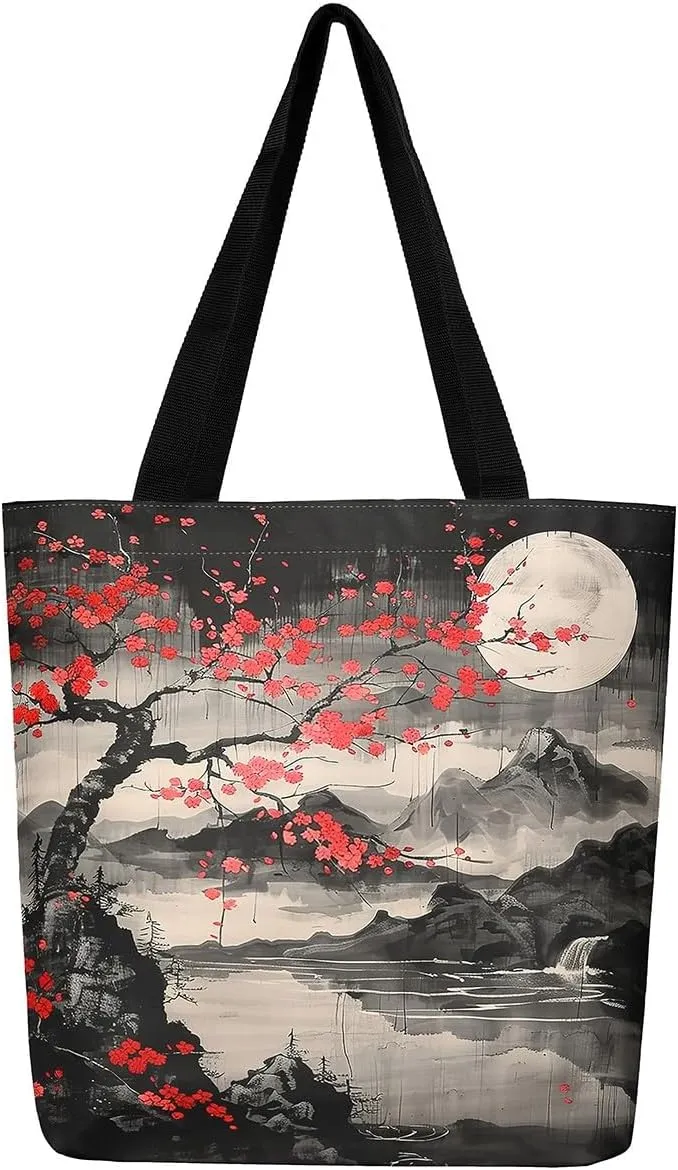 Castle Fairy Wild Animal Theme Canvas Tote Bag,Jungle Wildlife Shoulder Handbags for Shopping Gym,Nature Plant Travel Bag