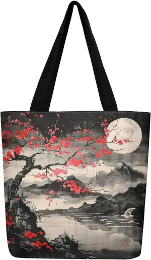 Castle Fairy Wild Animal Theme Canvas Tote Bag,Jungle Wildlife Shoulder Handbags for Shopping Gym,Nature Plant Travel Bag