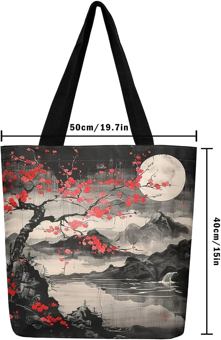 Castle Fairy Wild Animal Theme Canvas Tote Bag,Jungle Wildlife Shoulder Handbags for Shopping Gym,Nature Plant Travel Bag