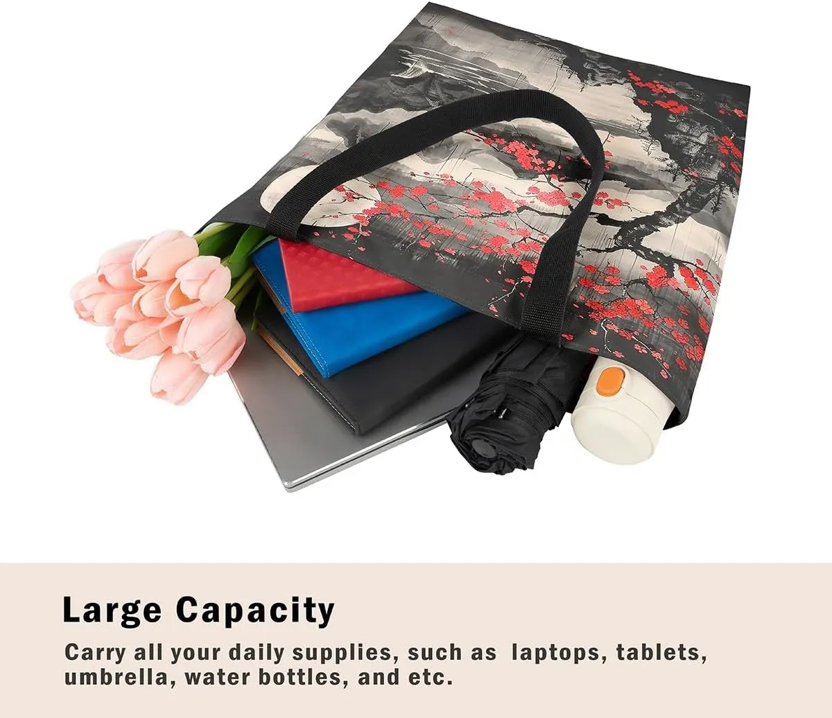 Castle Fairy Wild Animal Theme Canvas Tote Bag,Jungle Wildlife Shoulder Handbags for Shopping Gym,Nature Plant Travel Bag