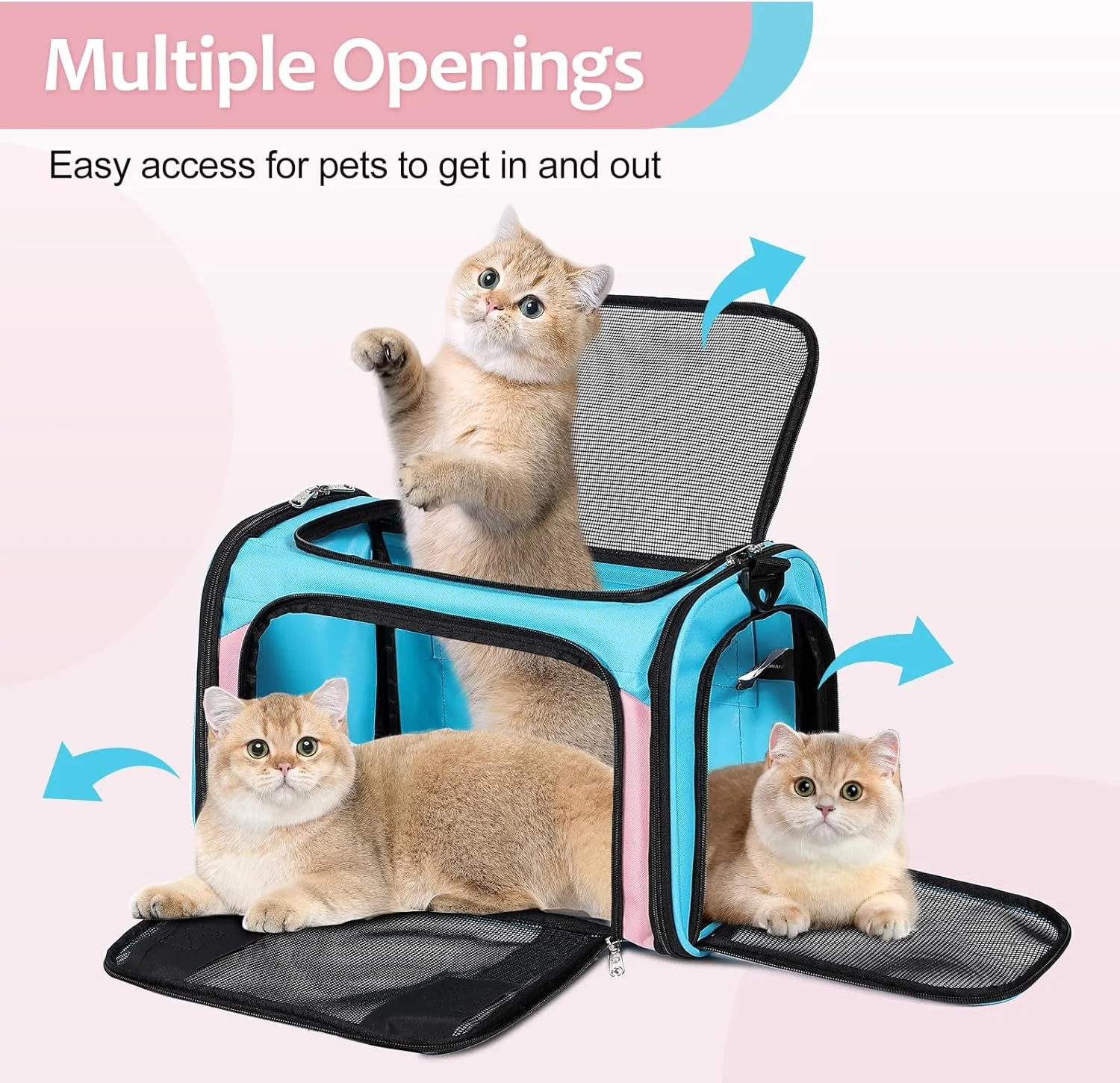 Cat Dog Carrier Up to 15 Lbs TSA Airline Approved Pet Carrier for Small Medium Cats Puppies Dog Carriers for Small Dogs Collapsible Soft Sided Cat Travel Carrier - Blue&Pink 17"x11"x11"