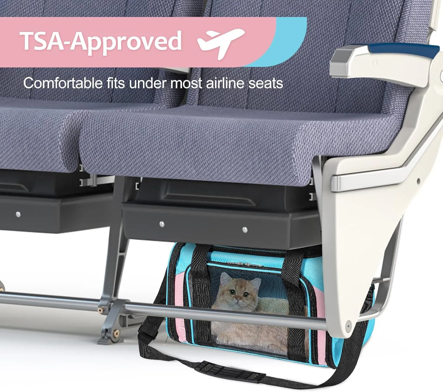 Cat Dog Carrier Up to 15 Lbs TSA Airline Approved Pet Carrier for Small Medium Cats Puppies Dog Carriers for Small Dogs Collapsible Soft Sided Cat Travel Carrier - Blue&Pink 17"x11"x11"
