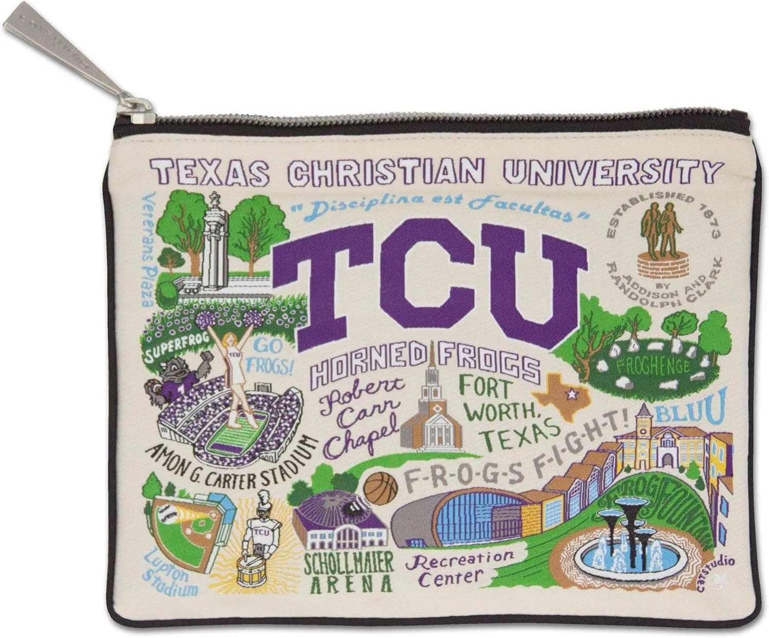 Catstudio Collegiate Zipper Pouch, Texas Christian University Travel Toiletry Bag, Ideal Gift for Alumni, Makeup Bag, Dog Treat Pouch, or Travel Purse