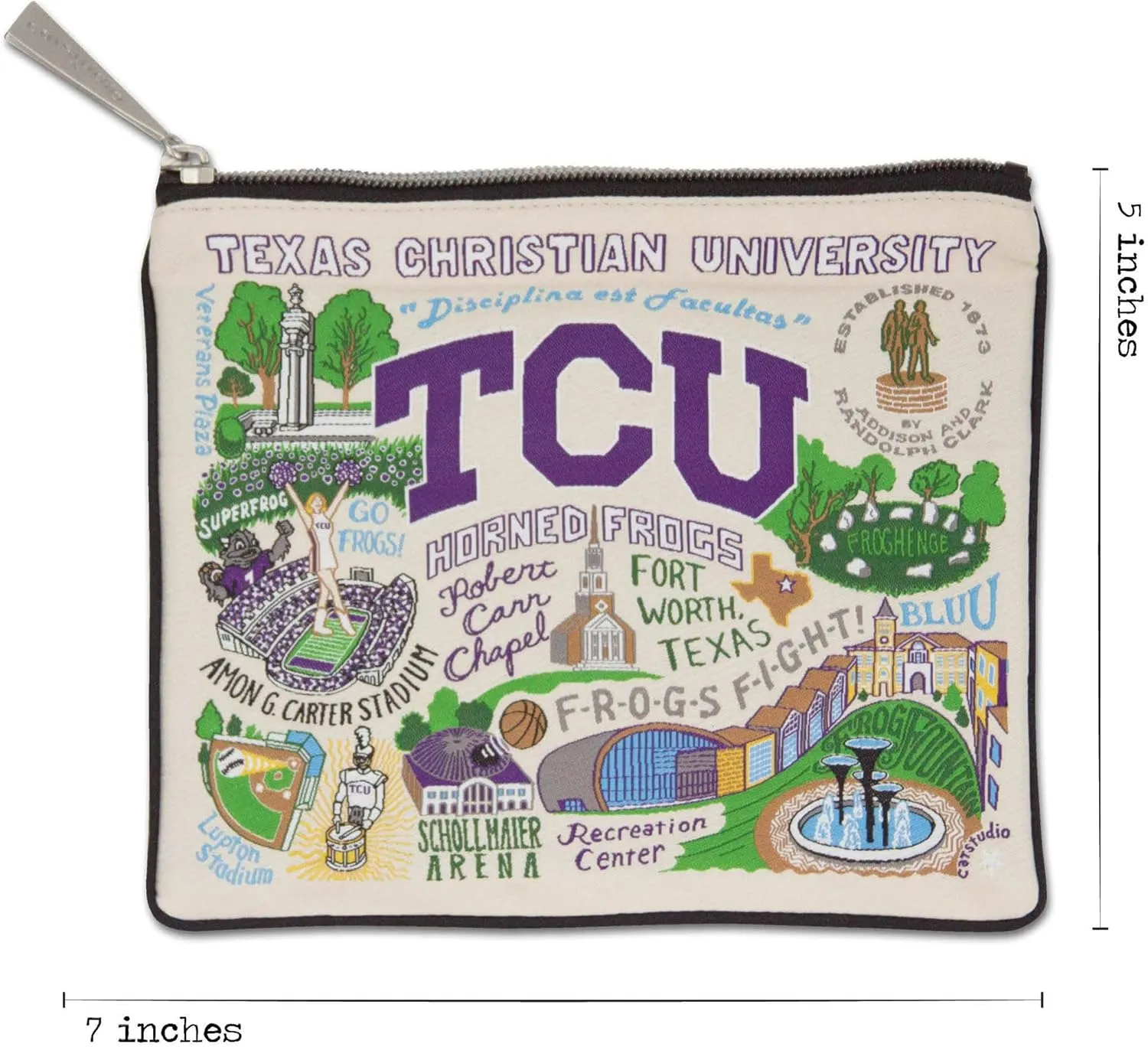 Catstudio Collegiate Zipper Pouch, Texas Christian University Travel Toiletry Bag, Ideal Gift for Alumni, Makeup Bag, Dog Treat Pouch, or Travel Purse