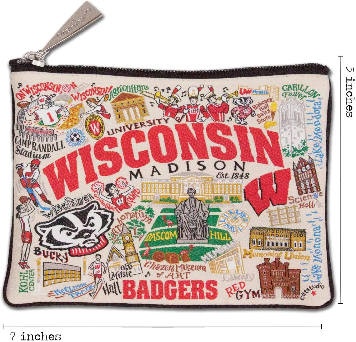 Catstudio Zipper Pouch, University of Wisconsin Travel Toiletry Bag, 5 x 7, Ideal Makeup Bag, Dog Treat Pouch, or Purse to Organize Supplies for Grads & Alumni