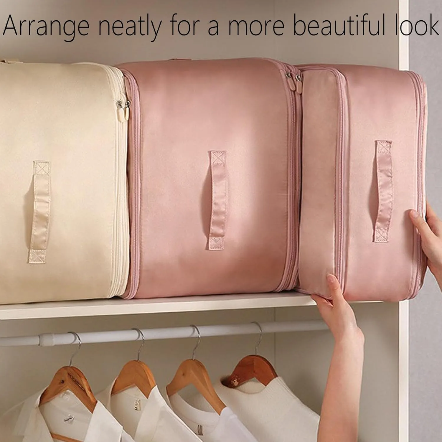 Cavanbrien, Cavanbrien Compression Bags, Ultra Space Saving Self Compression Organizer, 2025 New Cavanbrien Storage Tote for Comforters, Premium Comforter Compression Packaging Cube (2PC-Apricot)