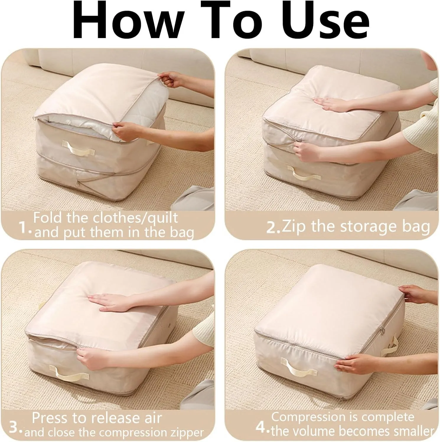 Cavanbrien, Cavanbrien Compression Bags, Ultra Space Saving Self Compression Organizer, 2025 New Cavanbrien Storage Tote for Comforters, Premium Comforter Compression Packaging Cube (2PC-Apricot)
