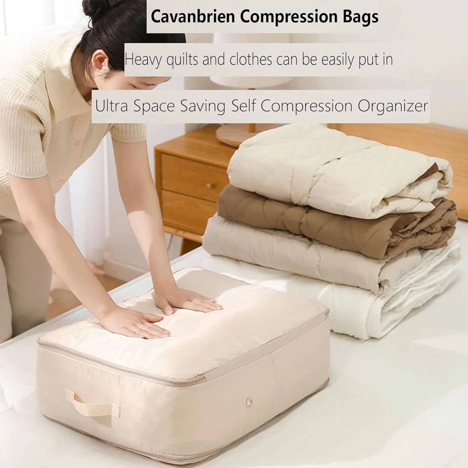 Cavanbrien, Cavanbrien Compression Bags, Ultra Space Saving Self Compression Organizer, 2025 New Cavanbrien Storage Tote for Comforters, Premium Comforter Compression Packaging Cube (2PC-Apricot)