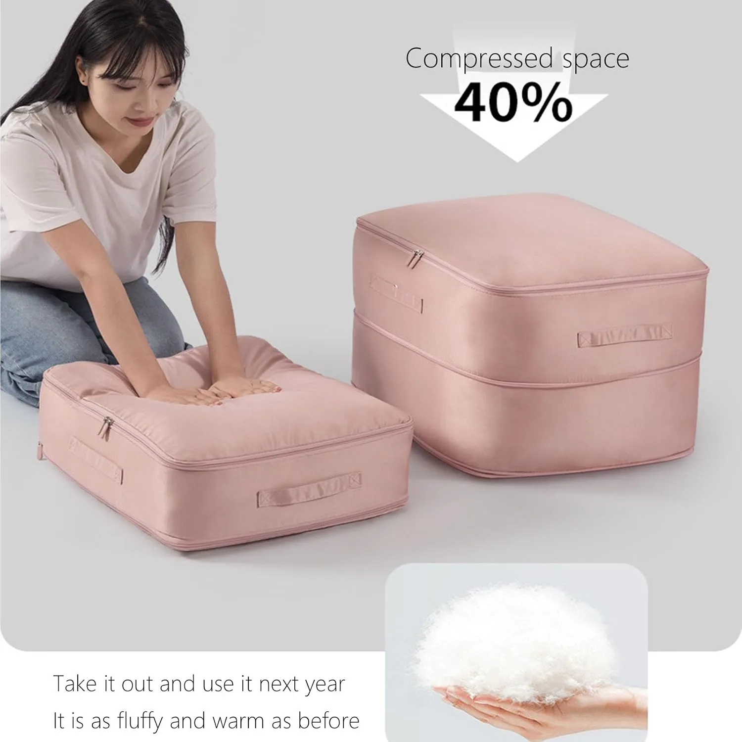 Cavanbrien, Cavanbrien Compression Bags, Ultra Space Saving Self Compression Organizer, 2025 New Cavanbrien Storage Tote for Comforters, Premium Comforter Compression Packaging Cube (2PC-Apricot)