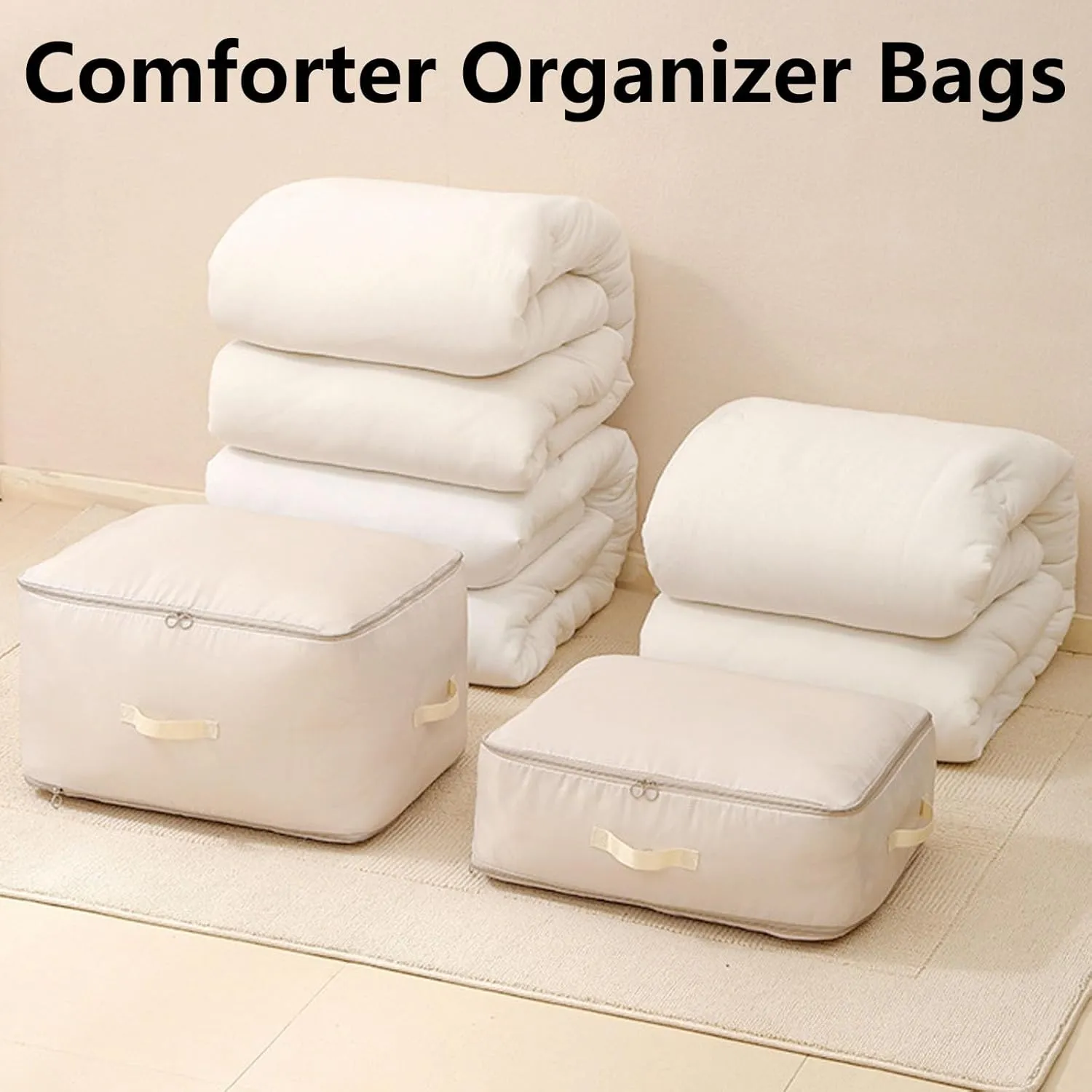 Cavanbrien, Cavanbrien Compression Bags, Ultra Space Saving Self Compression Organizer, 2025 New Cavanbrien Storage Tote for Comforters, Premium Comforter Compression Packaging Cube (2PC-Apricot)