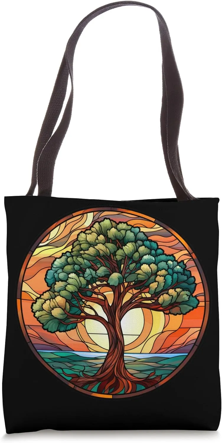 Cedar Tree - Evergreen Cedrus - Stained Glass Cedar Tree Tote Bag