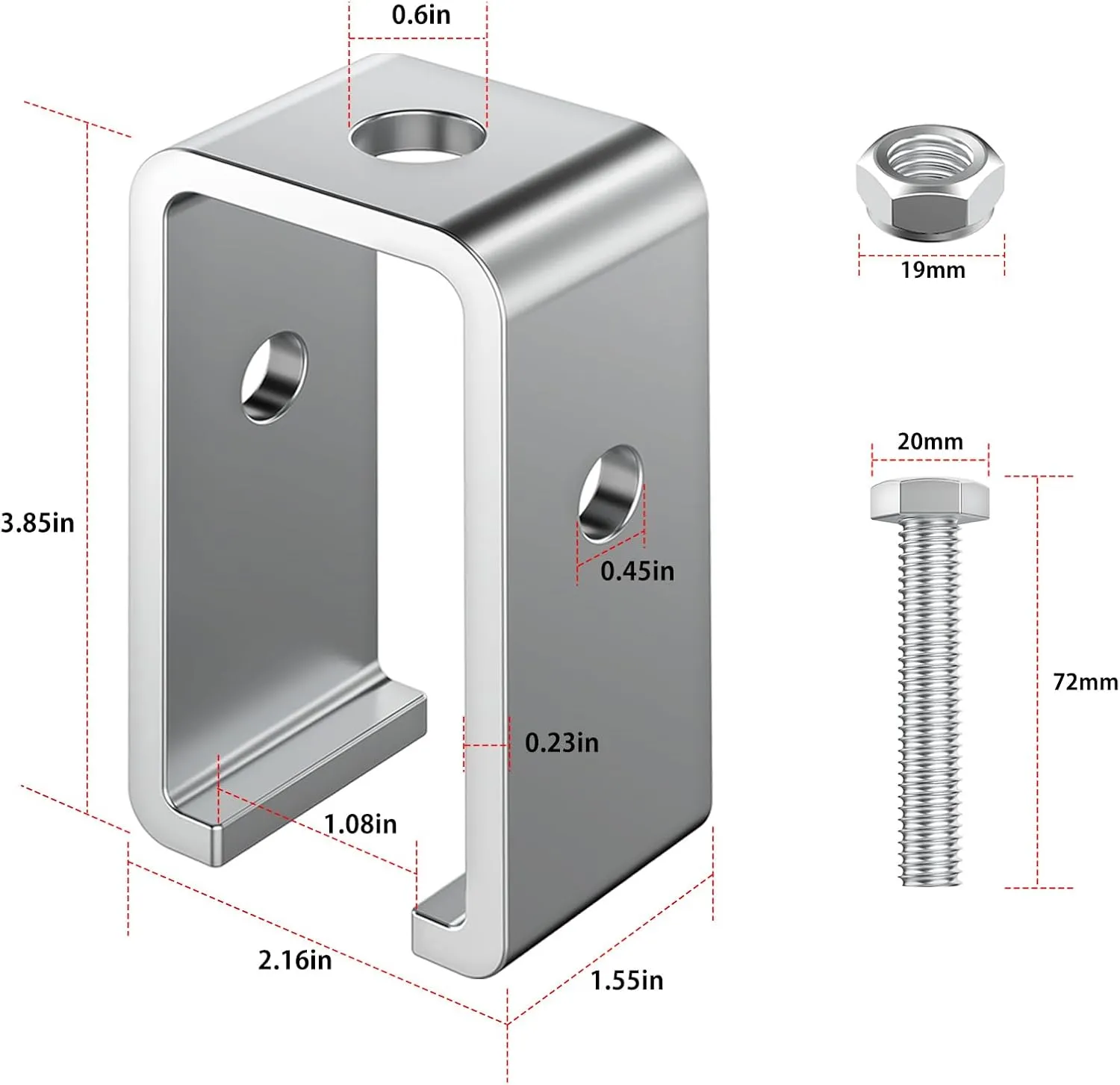 Channel Trolley Track Hanger Bracket Compatible for UNISTRUT Strut Channel,Heavy-Duty 1-5/8 Intermediate Support Hanger for All 1-5/8" Channel Trolley Track with Bolts and Nuts (4 Pack)