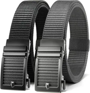 CHAOREN Ratchet Belts for Men 2 Pack - Casual Web Nylon Mens Belt 1 3/8" - Automatic Adjustable Buckle Fit Jeans