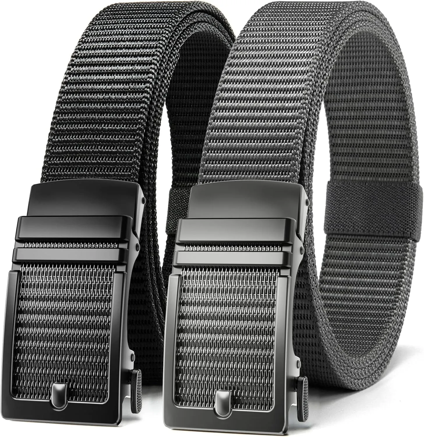 CHAOREN Ratchet Belts for Men 2 Pack - Casual Web Nylon Mens Belt 1 3/8" - Automatic Adjustable Buckle Fit Jeans