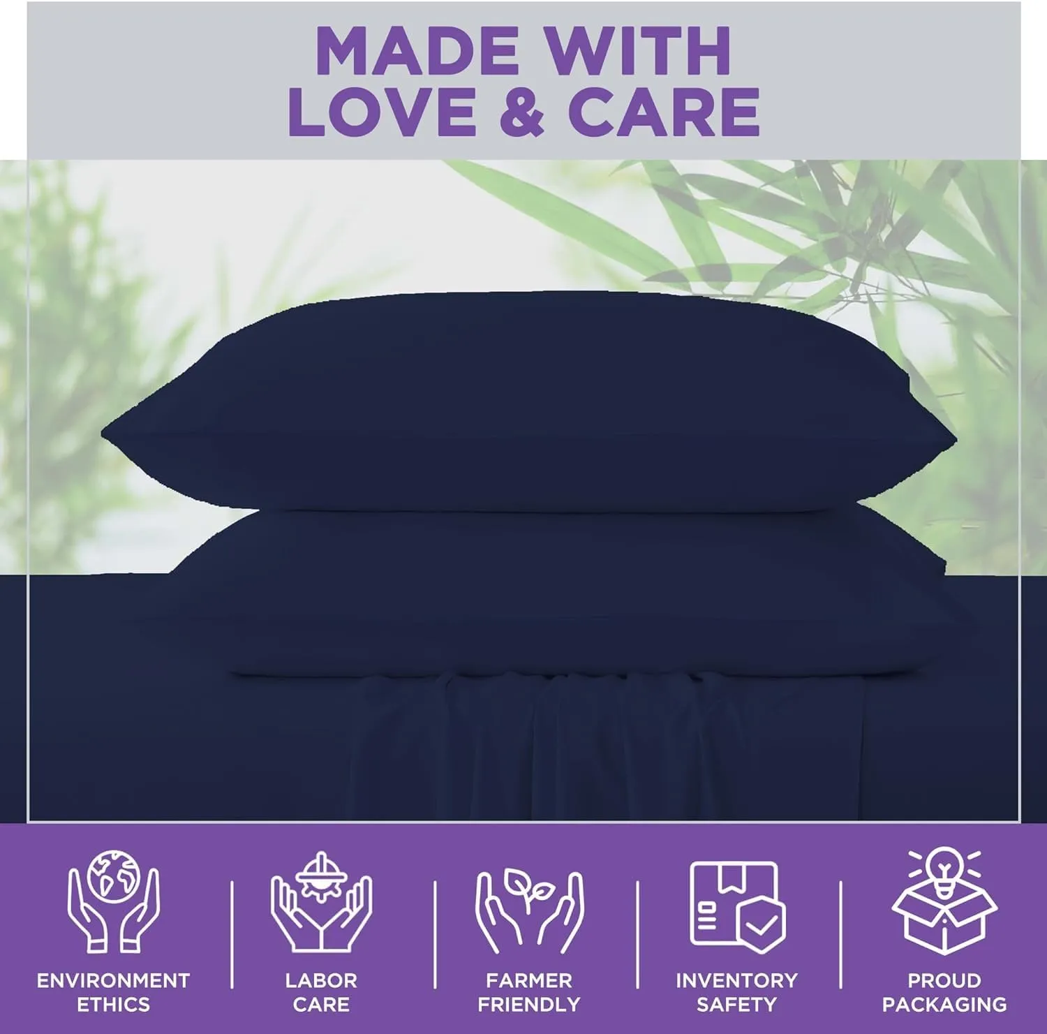 CharlottelyHues 1000 Thread Count Pillowcases Set of 2-100% Egyptian Cotton Pillow Cases with Long-Staple Combed Pillows for Sleeping, Soft & Silky Bed Pillow Cover (Navy Blue, Standard/Queen)
