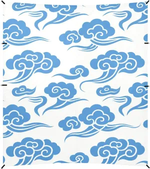 Chinese Auspicious Cloud Pattern White Blue Foldable Beach Tent UPF50  Protection Water-Resistant Outdoor Sun Shade with Sandbags, Sand Shovel, Poles for Backyard, Grassland, Park