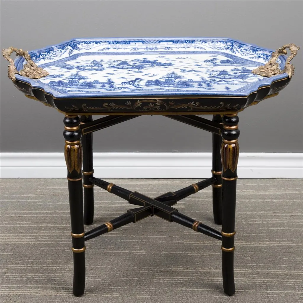 Chinoiserie Blue and White Porcelain Tray Table - Blue Willow 14203