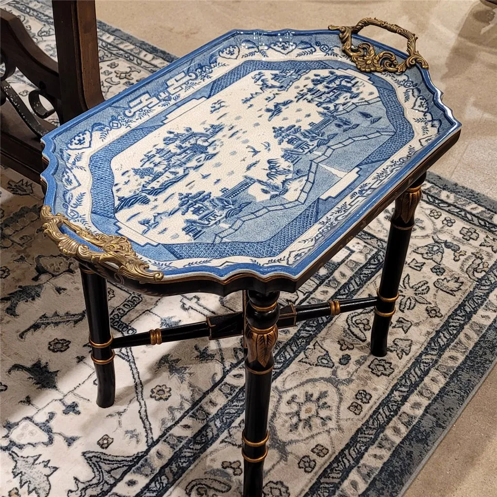Chinoiserie Blue and White Porcelain Tray Table - Blue Willow 14203