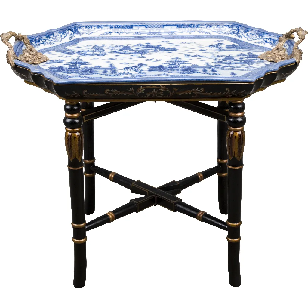 Chinoiserie Blue and White Porcelain Tray Table - Blue Willow 14203
