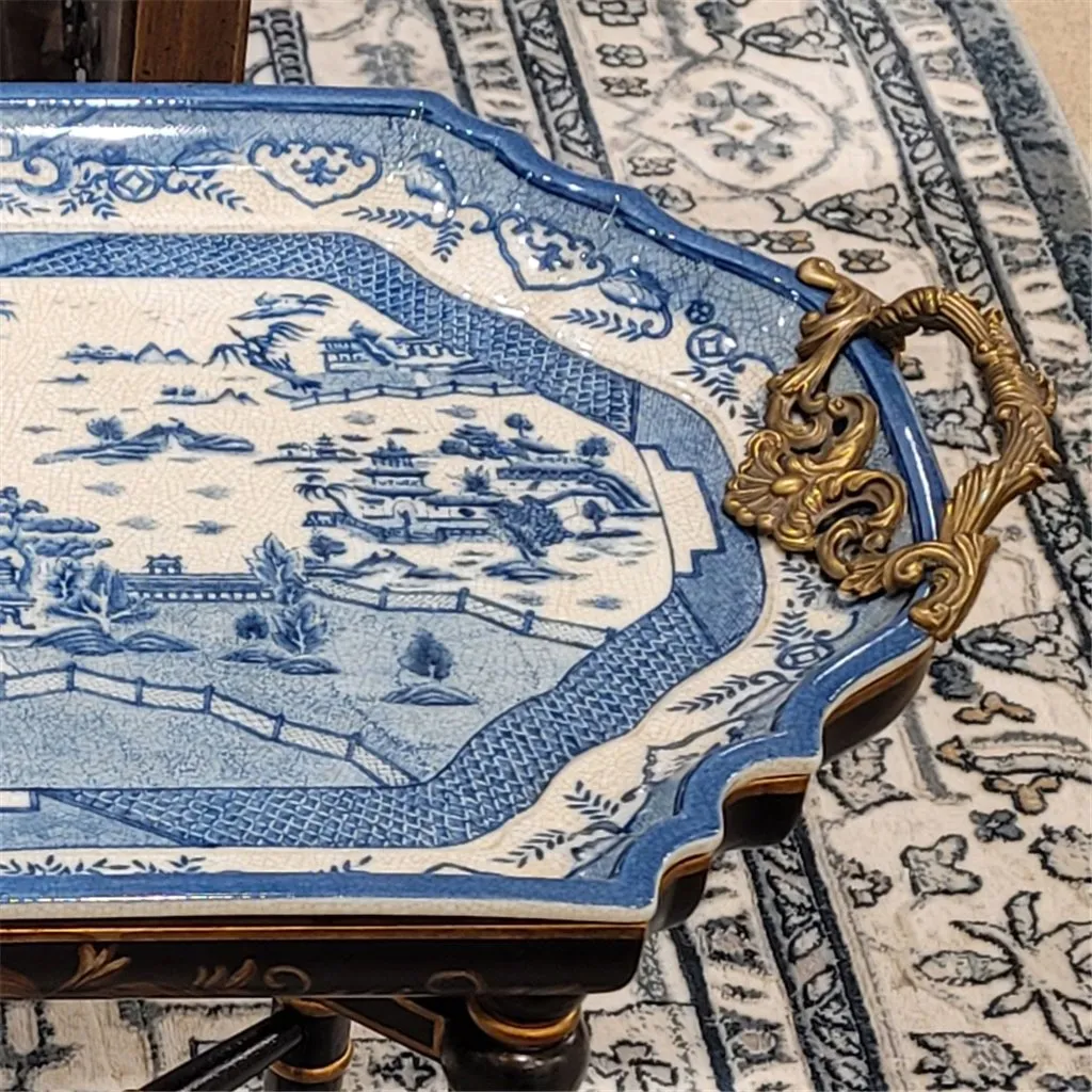 Chinoiserie Blue and White Porcelain Tray Table - Blue Willow 14203
