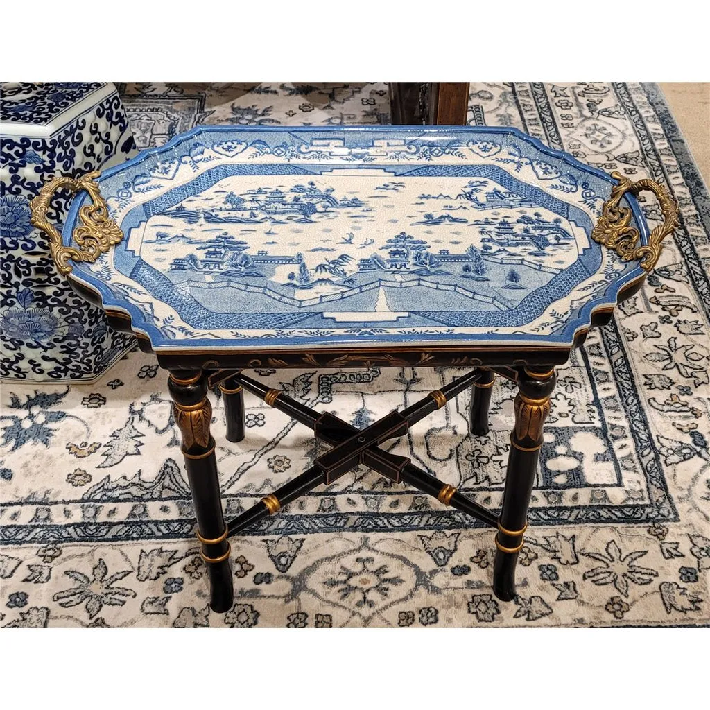 Chinoiserie Blue and White Porcelain Tray Table - Blue Willow 14203