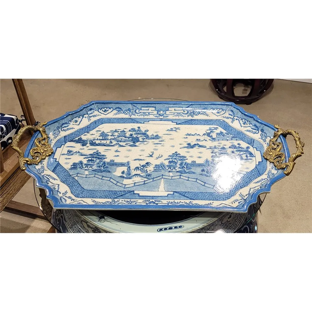 Chinoiserie Blue and White Porcelain Tray Table - Blue Willow 14203