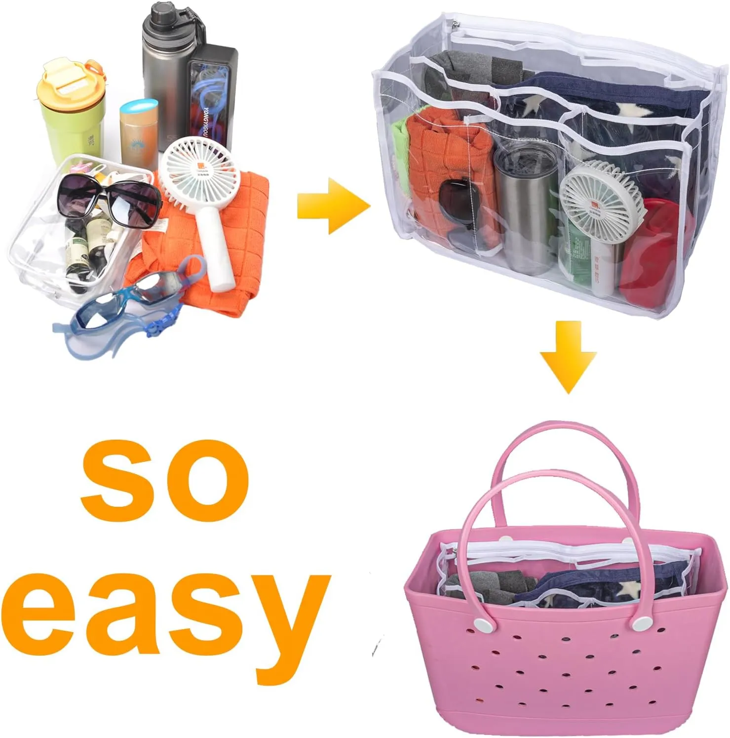 Clear Beach Bag Organizer Compatible with Bogg Bag X Large Size, TPU Insert Divider Liner for XL Bogg Bag Accessories (Clear-White)