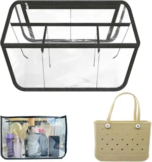 Clear Beach Bag Organizer Compatible with Original X Large Bogg Bag/Simply Southern Tote Organizing Your Bag and Divide Space,Transparent (Black)
