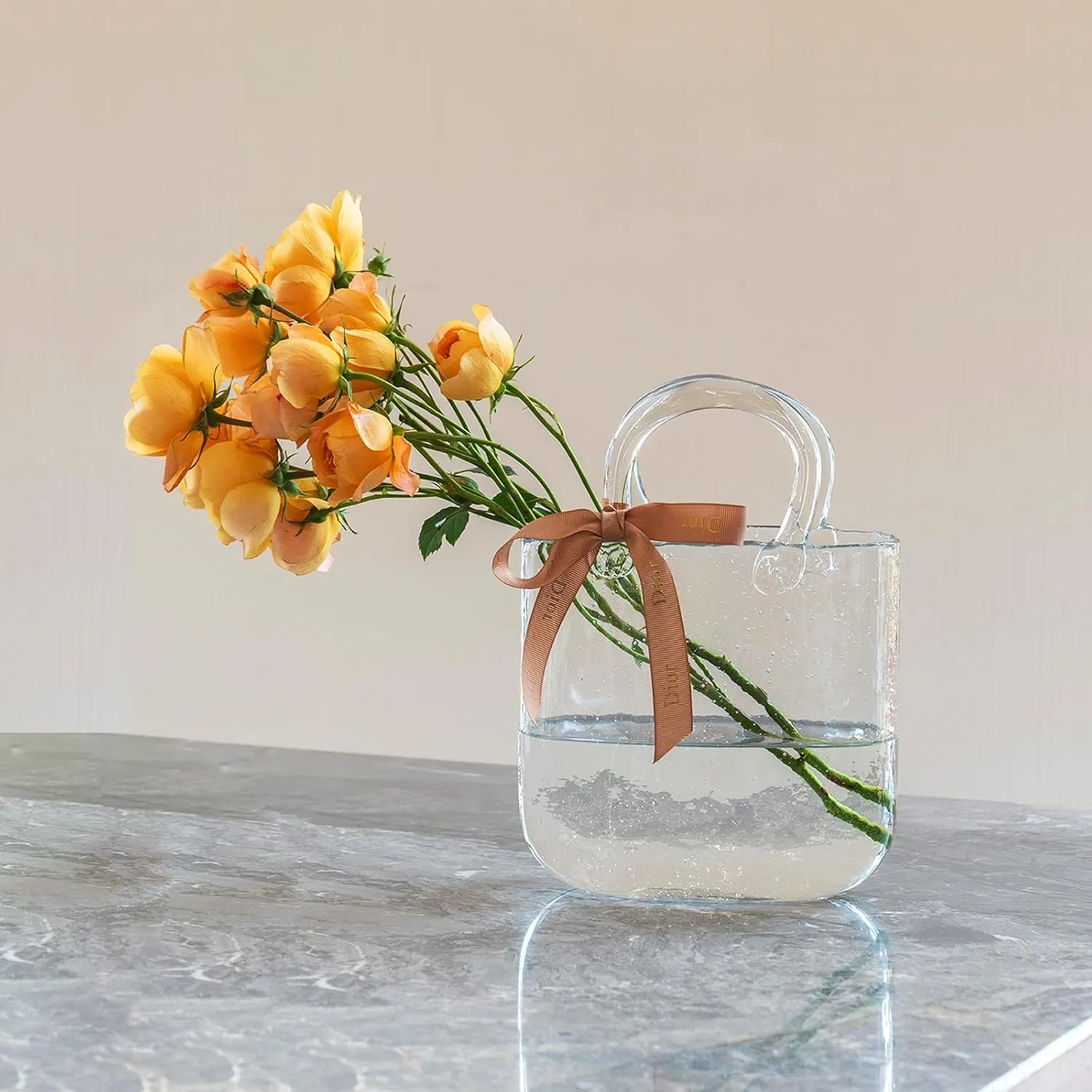 Clear Glass vases, Handbag Shaped Cases Can Hold Flowers or Fish, Suitable for Home and Office Decoration, Birthday Gifts, Bubble Design, Transparent