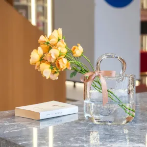 Clear Glass vases, Handbag Shaped Cases Can Hold Flowers or Fish, Suitable for Home and Office Decoration, Birthday Gifts, Bubble Design, Transparent