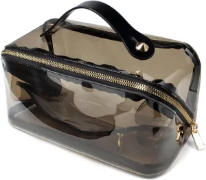 Clear Travel Bags for Toiletries, Transparent TSA Cosmetic Bag Lightweight PVC Clear Pouch with Zipper Handle Portable Travel Luggage Storage Bag for Women Girls (Black)
